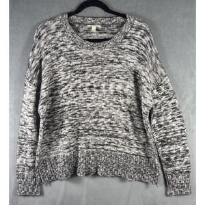 Eileen Fisher Scoop Neck Sweater Org Cotton Alpaca Blend Black White Long Sleeve